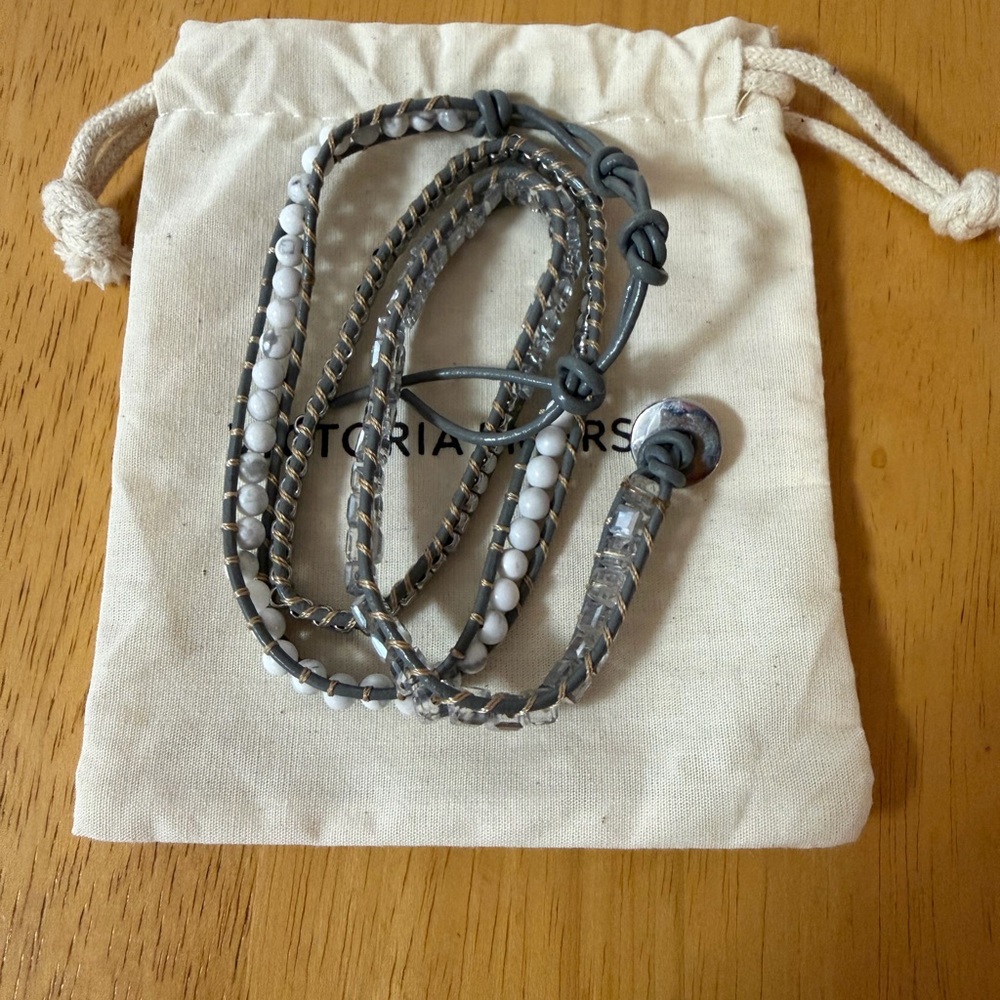 Victoria Emerson Gray and White Multi-Strand Wrap Bracelet